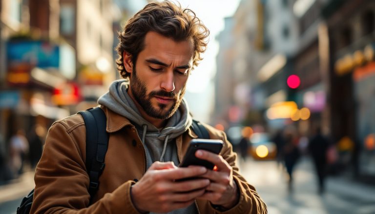 un homme regarde son smartphone