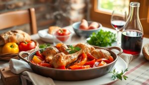 Ce poulet fondant aux poivrons est l&rsquo;un des grands classiques de la cuisine romaine